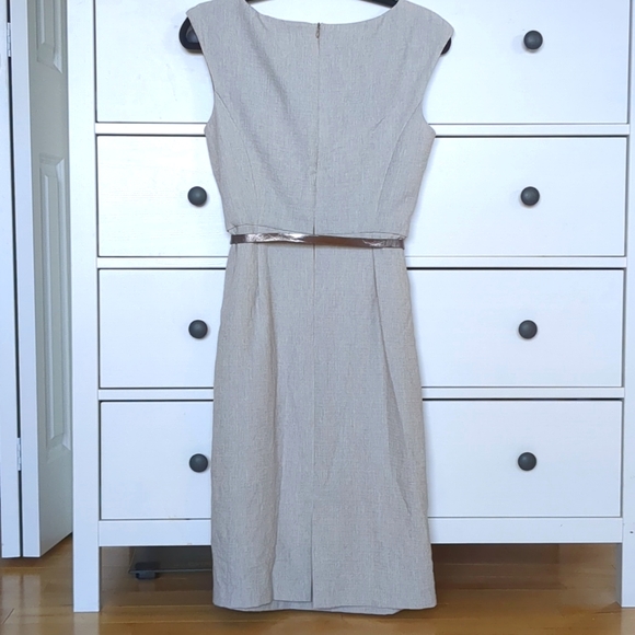 Sz 8 Light Taupe Dress with Flower Detail & Belt - Picture 3 of 8